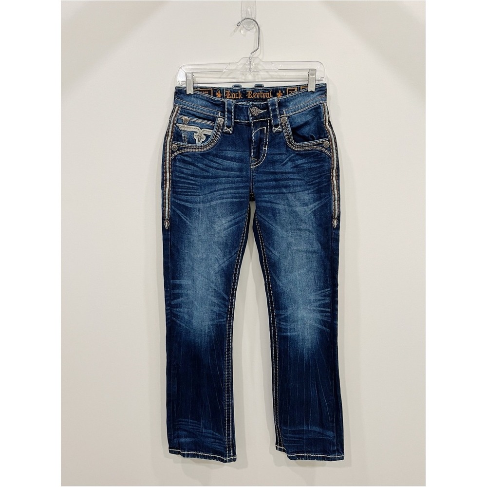 Rock Revival Delicioso Boot Cut Jeans 27x30 Fleur De Lis Embroider Stretch Denim - Picture 5 of 15